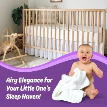 White Crib Skirt. Soft Tulle Crib Skirt. Elegant Sheer Sheet Crib Skirt. Gender Neutral Crib Bed Skirt- A Timeless Crib Accessory. Ruffle Crib Skirt Great for Adding Charm in Your Baby's Nursery Room.