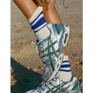 Fszsaa Fun Novelty Striped Retro Crew Socks for Women - Sporty Calf Cotton Casual Socks