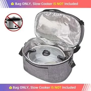HOMEST Slow Cooker Bag for Crock-Pot 6-8 Quart, Insulated Travel Carrier with Easy to Clean Lining, Carry Case with Top Zip Compartment and Accessory Pocket