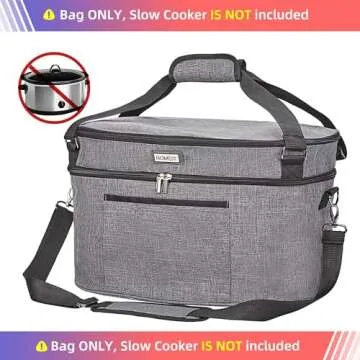 HOMEST Slow Cooker Bag for Crock-Pot 6-8 Quart, Insulated Travel Carrier with Easy to Clean Lining, Carry Case with Top Zip Compartment and Accessory Pocket