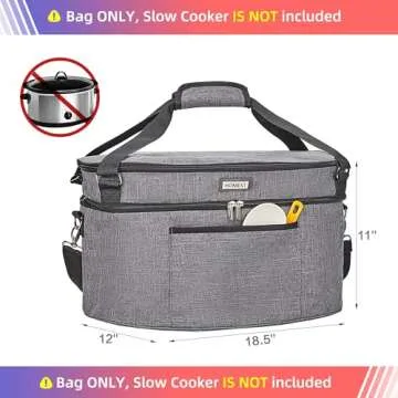 HOMEST Slow Cooker Bag for Crock-Pot 6-8 Quart, Insulated Travel Carrier with Easy to Clean Lining, Carry Case with Top Zip Compartment and Accessory Pocket