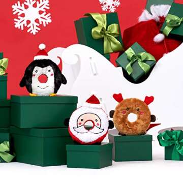 ZippyPaws Donutz Buddies Christmas Dog Toy - Plush Squeaky Holiday Dog Gifts for Small & Medium Puppy Dogs, Interactive Hide & Seek Stocking Stuffers for Pets - Reindeer