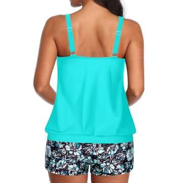 Aqua Eve Two Piece Women's Tankini Swimsuits Blouson Swim Tank Top with Shorts Modest Bathing Suits ...