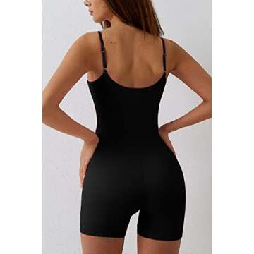 QINSEN Sexy Womens Spaghetti Strap Jumpsuit U Neck Belly Hide Stretch Short Romper Black S