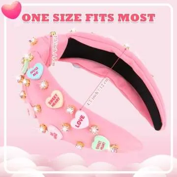 YARIEW Valentine's Day Headbands for Women - Cute Rhinestone Knotted Headband in Pink
