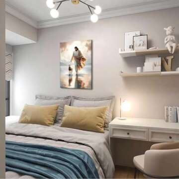 Jesus Walks On Water Canvas Wall Art Christ Saves The Lost Lamb Painting Wall Decor Christian Poster...