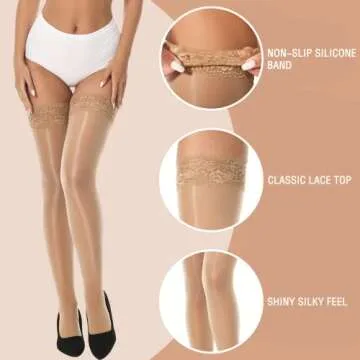 Elegant MANZI Shiny Thigh High Stockings Pack of 2