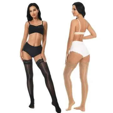 Elegant MANZI Shiny Thigh High Stockings Pack of 2
