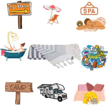 Clotho Turkish Beach Towel Oversized Set of 4- Beach Towels 4 Pack Striped - 100% Cotton 35 x 65 inch - Large Quick Dry Lightweight Turkish Towel Essential Gift for Summer