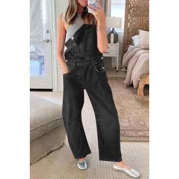 Plnotme Women Denim Bib Overalls Stylish Adjustable Straps