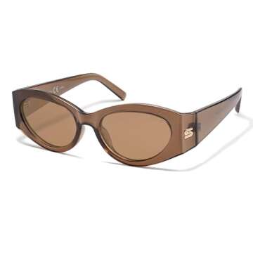 SOJOS Trendy Cat Eye Oval Polarized Sunglasses for Women Fashion Cateye Womens Sunnies SJ2318, Light Brown Frame/Dark Brown Lens