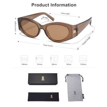SOJOS Trendy Cat Eye Oval Polarized Sunglasses for Women Fashion Cateye Womens Sunnies SJ2318, Light Brown Frame/Dark Brown Lens
