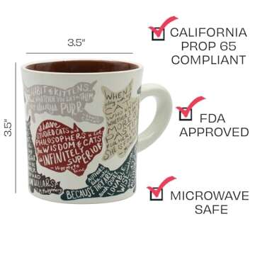 Literary Cat Mug - Kitten Quotes From Famous Writers Authors and Other Feline Lovers - Comes in a Fun Gift Box