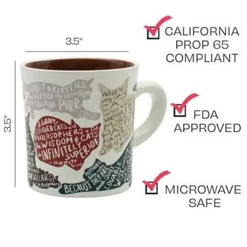 Literary Cat Mug - Kitten Quotes From Famous Writers Authors and Other Feline Lovers - Comes in a Fun Gift Box