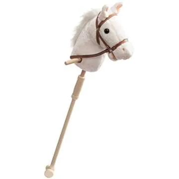 HollyHOME Stick Horse Plush Handcrafted Hobby Horse on a Stick with Wood Wheels Real Pony Neighing and Galloping Sounds for Kids Toddlers White 36 Inches(AA Batteries Required)