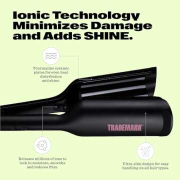 Trademark Beauty Hair Waver - Double Barrel Hair Crimper, Beach Waves Curling Iron, Babe Waves X, Adjustable Temperature Hair Curler, Hair Styling Tools, 1.25" - Black