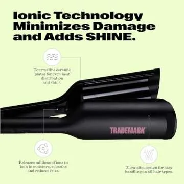 Trademark Beauty Hair Waver - Double Barrel Hair Crimper, Beach Waves Curling Iron, Babe Waves X, Adjustable Temperature Hair Curler, Hair Styling Tools, 1.25" - Black