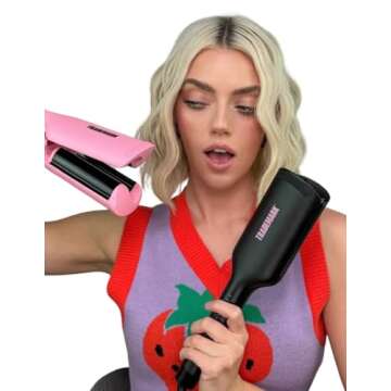 Trademark Beauty Hair Waver - Double Barrel Hair Crimper, Beach Waves Curling Iron, Babe Waves X, Adjustable Temperature Hair Curler, Hair Styling Tools, 1.25" - Black