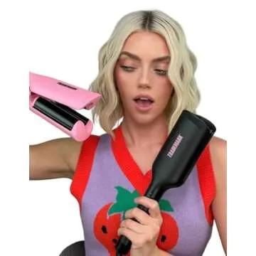Trademark Beauty Hair Waver - Double Barrel Hair Crimper, Beach Waves Curling Iron, Babe Waves X, Adjustable Temperature Hair Curler, Hair Styling Tools, 1.25" - Black