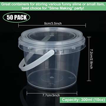 ZOEYES 50 PCS 10 oz Slime Containers - Clear Plastic Storage Jars with Handles