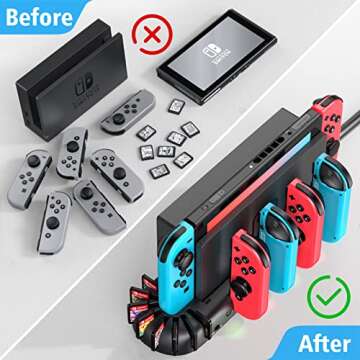 Switch Controller Charging Dock Station Compatible with Nintendo Switch Accessories Stand & OLED Model Joycons, KDD Must Have Switch Controller Charger Docking Station with Upgraded 8 Switch Games