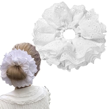 Large White Lace Scrunchies - Elegant and Durable Hair Ties