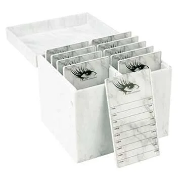 10 Layers Acrylic Eyelash Storage Box,Eyelash Holder Extension Tool,Makeup Organizer False Eyelashes Glue Pallet Holder, Grafting Eye lashes Close-Packed Display with 10 Pallets (Marble)