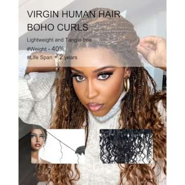 JALIZA Braided Wigs for Black Women 24" HD Full Lace Lightweight Tangleless Human Hair Boho Box brai...