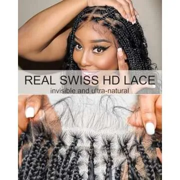 JALIZA Braided Wigs for Black Women 24" HD Full Lace Lightweight Tangleless Human Hair Boho Box braids Wig Full Hand Tied - 121 strands - Honey Blond