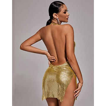 Glitter Mini Dress for Women Metallic Halter Night Out