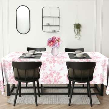 HAKOTI Pink Floral Tablecloth, 54 x 108 Inch Vintage Pink Toile Tablecloth Floral Disposable Tablecl...