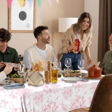 HAKOTI Pink Floral Tablecloth, 54 x 108 Inch Vintage Pink Toile Tablecloth Floral Disposable Tablecloth Pink Flower Pink Toile Table Cloth, Pink Floral Table Cover for Wedding Bridal Tea Party