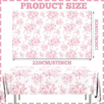 HAKOTI Pink Floral Tablecloth, 54 x 108 Inch Vintage Pink Toile Tablecloth Floral Disposable Tablecloth Pink Flower Pink Toile Table Cloth, Pink Floral Table Cover for Wedding Bridal Tea Party