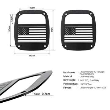 RT-TCZ Metal Tail Light Guards Covers for Rear Taillights 1987-2006 Jeep Wrangler YJ TJ Accessories (TJ-US Flag)