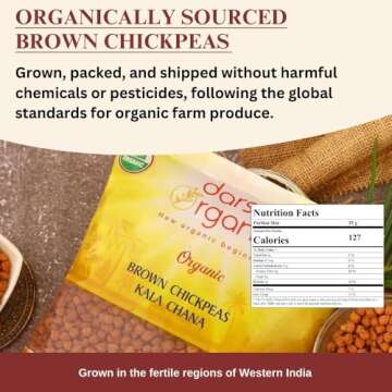 Darsa Organics Black Chickpeas Lentils, Kala Chana Dal, 2 lb USDA Organic Brown Garbanzo Beans, Non-GMO, Ideal for Vegan & Gluten-Free Diets, Chemical-Free Food Grade Pouch