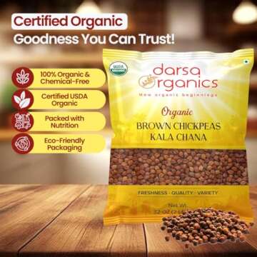 Darsa Organics Black Chickpeas Lentils, Kala Chana Dal, 2 lb USDA Organic Brown Garbanzo Beans, Non-GMO, Ideal for Vegan & Gluten-Free Diets, Chemical-Free Food Grade Pouch