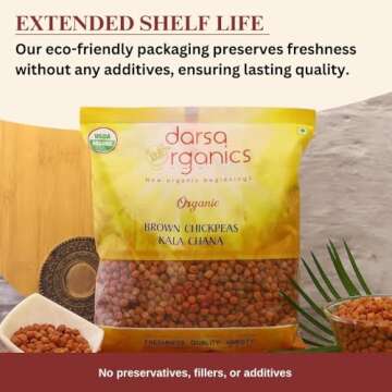 Darsa Organics Black Chickpeas Lentils, Kala Chana Dal, 2 lb USDA Organic Brown Garbanzo Beans, Non-GMO, Ideal for Vegan & Gluten-Free Diets, Chemical-Free Food Grade Pouch