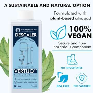 (12 Months Supply) Nespresso Compatible Vertuo Descaling Kit, Odorless Coffee Brewer Machine Descaler Set, Liquid Descaling Solution for Nespresso, Includes Reusable Pod and 12 Cleaning Tablets