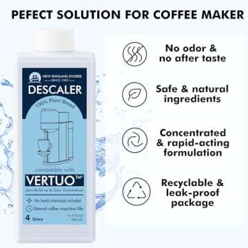 (12 Months Supply) Nespresso Compatible Vertuo Descaling Kit, Odorless Coffee Brewer Machine Descaler Set, Liquid Descaling Solution for Nespresso, Includes Reusable Pod and 12 Cleaning Tablets