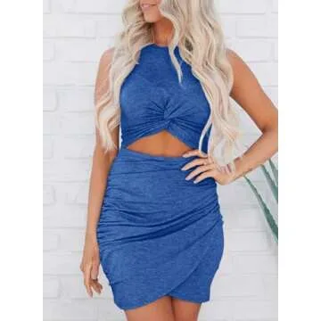 BTFBM Women 2025 Summer Sleeveless Casual Crewneck Bodycon Tank Dress Cutout Twist Slim Wrap Club Pa...