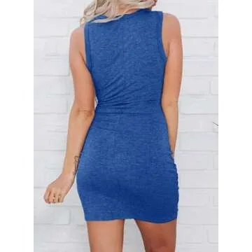 BTFBM Women 2025 Summer Sleeveless Casual Crewneck Bodycon Tank Dress Cutout Twist Slim Wrap Club Party Evening Dresses(Solid Dark Blue, Small)