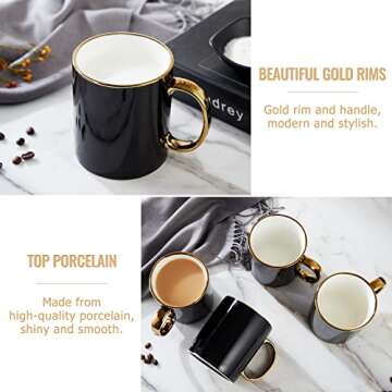 DUJUST Elegant Black Coffee Mug Set with Gold Trim