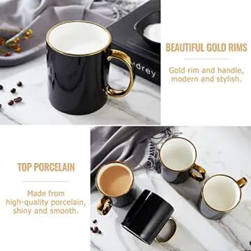 DUJUST Elegant Black Coffee Mug Set with Gold Trim