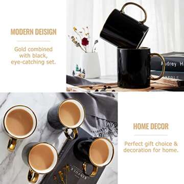 DUJUST Elegant Black Coffee Mug Set with Gold Trim
