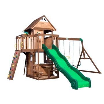 Backyard Discovery Mount Triumph All Cedar Swing Set with Kitchen and Slide