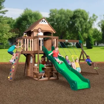 Backyard Discovery Cedar Playset with Slide and Kitchen
