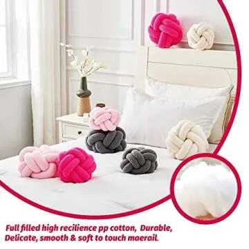 Uvvyui Knot Pillow Ball, Soft Hot Pink Home Decor Knotted Pillows, Handmade Round Plush Throw Pillow, Aesthetic & Cute Large Decorative Pillows for Bed, Floor, Couch, Bedroom Home Decor 11 inches