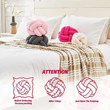 Uvvyui Knot Pillow Ball, Soft Hot Pink Home Decor Knotted Pillows, Handmade Round Plush Throw Pillow, Aesthetic & Cute Large Decorative Pillows for Bed, Floor, Couch, Bedroom Home Decor 11 inches