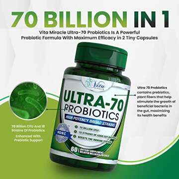 Vita Miracle Probiotics for Men Women Adults Digestive Health 70 Billion CFU Immune Support Best Daily Probiotic Supplement Organic Natural Prebiotic Dr Formulated for Gut Health with Acidophilus
