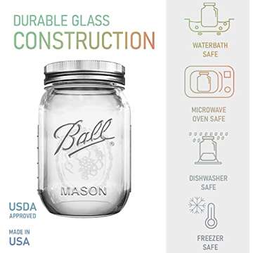 BHL JARS Regular Mouth Mason Jars 16 oz Bundle with Non Slip Jar Opener brand Set of 6-16 Ounce Size Mason Jars with Regular Mouth - Canning Glass Jars with Lids, Heritage Collection